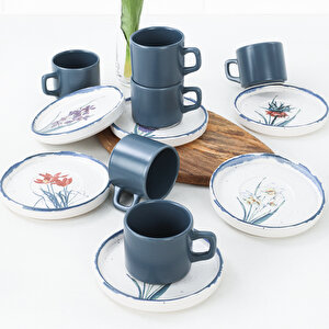 Keramika Stackable Çay Takımı Anadolu Çiçekleri 12 Parça 6 Kişilik