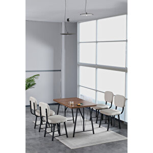 Hayat 70x110cm Sabit Amalfi Mutfak Masası, Mutfak Masası Takımı, Yemek Masası, 4 Krem Sandalye