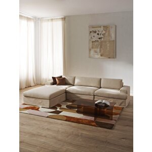 Mode Siesta Pro Kuş Tüyü Köşe Koltuk Takımı 4 Modül 05 Bej Keten Kumaş İşbir Sünger(dairenize Teslim) Bej