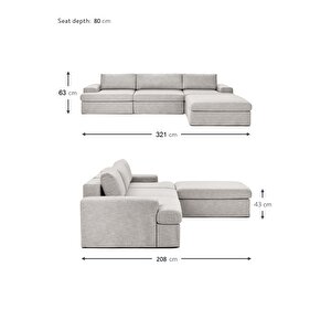 Mode Siesta Pro Kuş Tüyü Köşe Koltuk Takımı 4 Modül 19 Gri Keten Kumaş İşbir Sünger(dairenize Teslim)