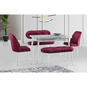 Ay Masa Ve Sandalye Bench Takımı, Fuşya Beyaz, 120x70