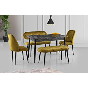 Ay Masa Ve Sandalye Bench Takımı, Hardal Si̇yah, 120x70