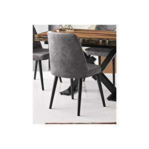 Açılır Kütük Masa Ve Merida Sandalye Takımı, Gri Siyah , 130x80