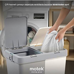 Duo Dokunmatik Laundry Çamaşır Sepeti 80 Litre Gri Beyaz