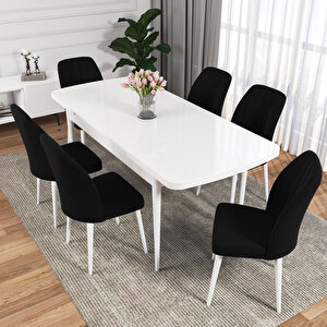 Zeta Beyaz 80x132 Mdf Açılabilir Mutfak Masası Takımı 6 Adet Sandalye