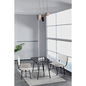 Hayat 70x110 Bendir Mutfak Masası, Mutfak Masası Takımı, Yemek Masası, 2 Benchli - Krem