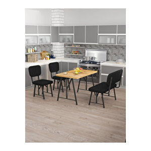 Hayat 70x110 Atlantik Mutfak Masası, Mutfak Masası Takımı, Yemek Masası, 2 Sandalye 1 Bench - Siyah