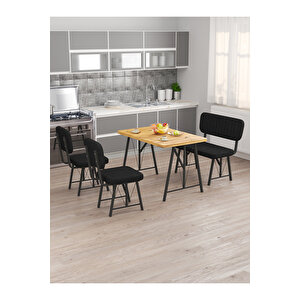Hayat 70x110 Atlantik Mutfak Masası, Mutfak Masası Takımı, Yemek Masası, 2 Sandalye 1 Bench - Siyah