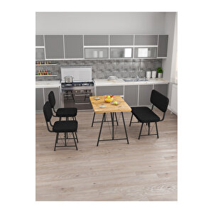 Hayat 70x110 Atlantik Mutfak Masası, Mutfak Masası Takımı, Yemek Masası, 2 Sandalye 1 Bench - Siyah