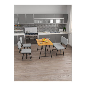 Hayat 70x110 Atlantik Mutfak Masası, Mutfak Masası Takımı, Yemek Masası, 2 Sandalye 1 Bench - Açık Gri