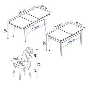 Zeta Barok Desen 80x132 Mdf Açılabilir Mutfak Masası Takımı 6 Adet Sandalye