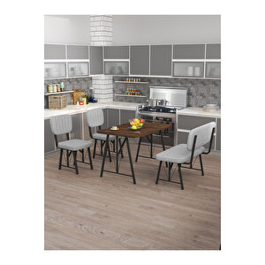 Hayat 70x110 Beyaz Mutfak Masası, Mutfak Masası Takımı, Yemek Masası, 2 Sandalye 1 Bench - Açık Gri
