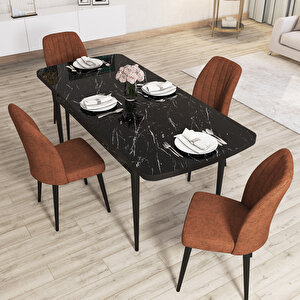 Zeta Siyah Mermer Desen 80x132 Mdf Açılabilir Mutfak Masası Takımı 4 Adet Sandalye