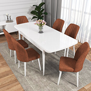 Zeta Beyaz 80x132 Mdf Açılabilir Mutfak Masası Takımı 6 Adet Sandalye