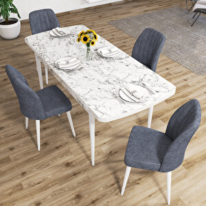Zeta Beyaz Mermer Desen 80x132 Mdf Açılabilir Mutfak Masası Takımı 4 Adet Sandalye