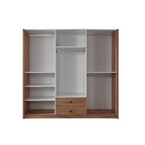 Ekonomik 6 Kapılı Gardrop 2 Çekmeceli Ceviz Elbise Dolabı