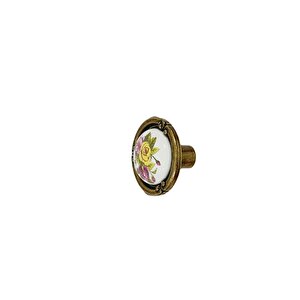 Narin Antik Sarı Çiçekli Düğme Kulp ( 10 Adet )