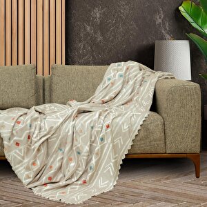 Softmicro Etnik Desenli Boho 180x220 Cm Koltuk Örtüsü Şalı, Kanepe Örtüsü, Tv Battaniyesi Camel Camel