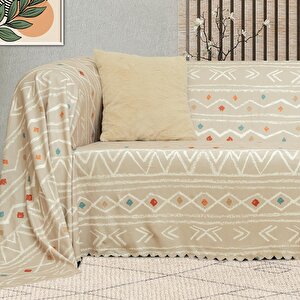 Softmicro Etnik Desenli Boho 180x220 Cm Koltuk Örtüsü Şalı, Kanepe Örtüsü, Tv Battaniyesi Camel Camel