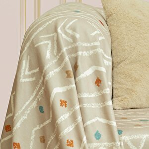 Softmicro Etnik Desenli Boho 180x220 Cm Koltuk Örtüsü Şalı, Kanepe Örtüsü, Tv Battaniyesi Camel