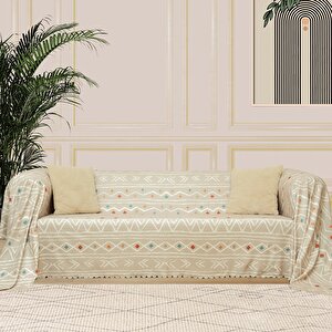 Softmicro Etnik Desenli Boho 180x220 Cm Koltuk Örtüsü Şalı, Kanepe Örtüsü, Tv Battaniyesi Camel