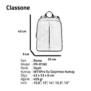 Classone Roma Pr-r160 15.6" Notebook Sırt Çantası - Siyah