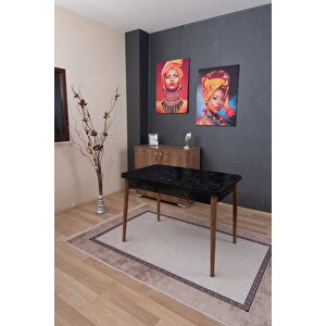 Kfh-1901 Siyah Renk 80x130 Yemek Ve Mutfak Masası Açılır, Katlanır Ayaklı 6 Kişilik, 4 Kişilik