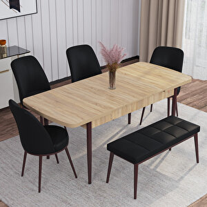 Marin Meşe Desen 80x132 Suntalam Açılabilir Yemek Masası Takımı 4 Sandalye, 1 Bench
