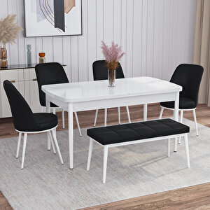 Marin Beyaz 80x132 Suntalam Açılabilir Mutfak Masası Takımı 4 Sandalye, 1 Bench