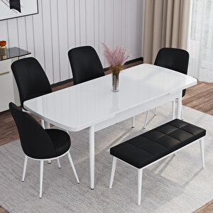 Marin Beyaz 80x132 Suntalam Açılabilir Mutfak Masası Takımı 4 Sandalye, 1 Bench