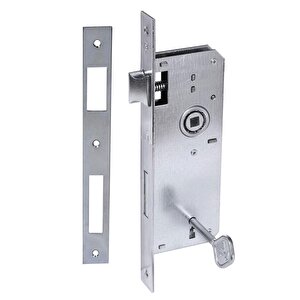 Kumru Nikel Saten Oda Kapı Kolu + Hok Er-40 Ekstra Gömme Kilit İç Kapı Oda Kilidi Rulmanlı Köşeli 40 Mm Takım
