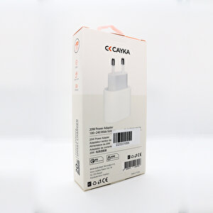 Cayka 20w Pd Type-c Çıkışlı Hızlı Şarj Adaptörü 1m Lightning Kablo Set Beyaz