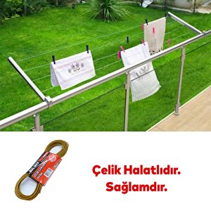 Balkon Çamaşır Kurutma Halat Halatı Bmx-3712 Kupeşte Asma Çelik Çamaşır İpi 10 Metre