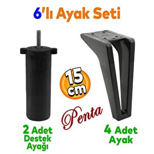 Penta 6'lı Set Mobilya Tv Ünitesi Çekyat Koltuk Kanepe Destek Ayağı 15 Cm Siyah Ayakları M8 Civatalı