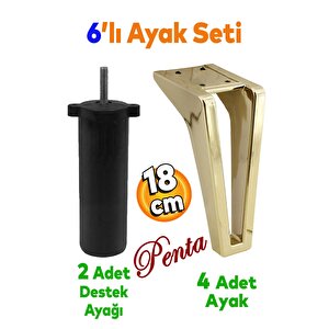 Penta 6'lı Set Mobilya Tv Ünitesi Çekyat Koltuk Kanepe Destek Ayağı 18 Cm Altın Ayak M8 Civatalı