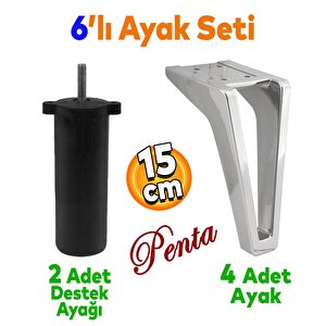 Penta 6'lı Set Mobilya Tv Ünitesi Çekyat Koltuk Kanepe Destek Ayağı 15 Cm Krom Ayak M8 Civatalı