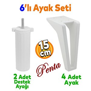 Penta 6'lı Set Mobilya Tv Ünitesi Çekyat Koltuk Kanepe Destek Ayağı 15 Cm Beyaz Ayak M8 Civatalı