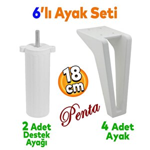 Penta 6'lı Set Mobilya Tv Ünitesi Konsol Koltuk Kanepe Destek Ayağı 18 Cm Beyaz Ayakları M8 Civatalı