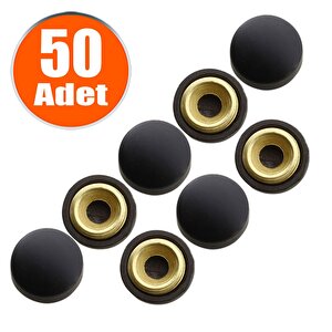Dekoratif Vida Kapağı Kapatıcı 20 Mm Mat Siyah Metal Vida Tapası Tıpası (50 Adet)