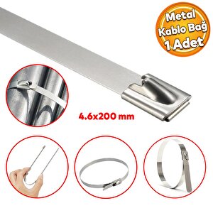 Cırt Kelepçe Metal Paslanmaz Çelik Kablo Zip Bağı Çok Amaçlı Bağlama 4.6x200 1 Adet