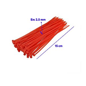 Cırt Kelepçe Plastik Kırmızı Renk Kablo Zip Bağı Çok Amaçlı Bağlama 2.5x150 Mm 100 Adet