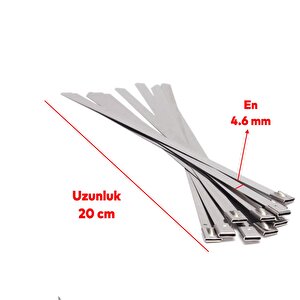 Cırt Kelepçe Metal Paslanmaz Çelik Kablo Zip Bağı Çok Amaçlı Bağlama 4.6x200 10 Adet