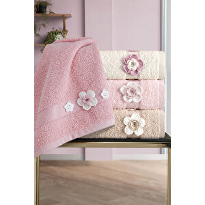 Karna Home Bukre Kutulu El İşlemeli Havlu Seti 4lü 50x85 Cm