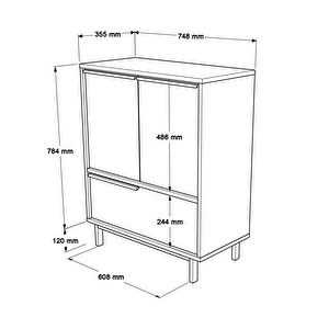 Robin Home Lidya Ofis Dolabı 3 Kapaklı Metal Ayaklı Uv Baskı Sepet-jüt