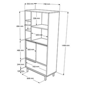 Robin Home Lidya Ofis Klasör Dolabı Kitaplık 3 Kapaklı Metal Ayaklı Sepet