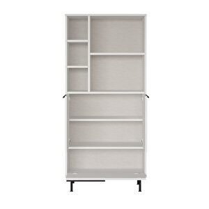 Robin Home Lidya Mutfak Kiler Dolabı Mikrodalga 3 Kapaklı Raflı Metal Ayaklı Beyaz