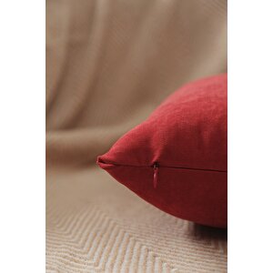 Kırmızı Kırlent Kılıfı Dekoratif Düz Sade Panoroma-113 Punch Yapılabilir Panç Kırmızı