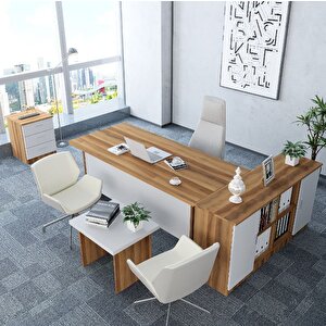 Pasha 4'lü Ofis Takımı Model 6 Ceviz Beyaz Montaj Dahil
