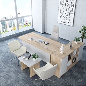 Cruz 3'lü Ofis Takımı Model 8 Meşe Beyaz Montaj Dahil