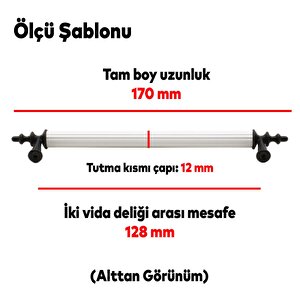 Ovacık Mobilya Çekmece Mutfak Dolap Dolabı Kulpu Kulbu (128 Mm-12.8 Cm) Beyaz Siyah Metal Kulpları